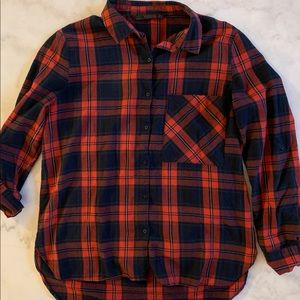 Navy and Red Plaid Button Down Shirt